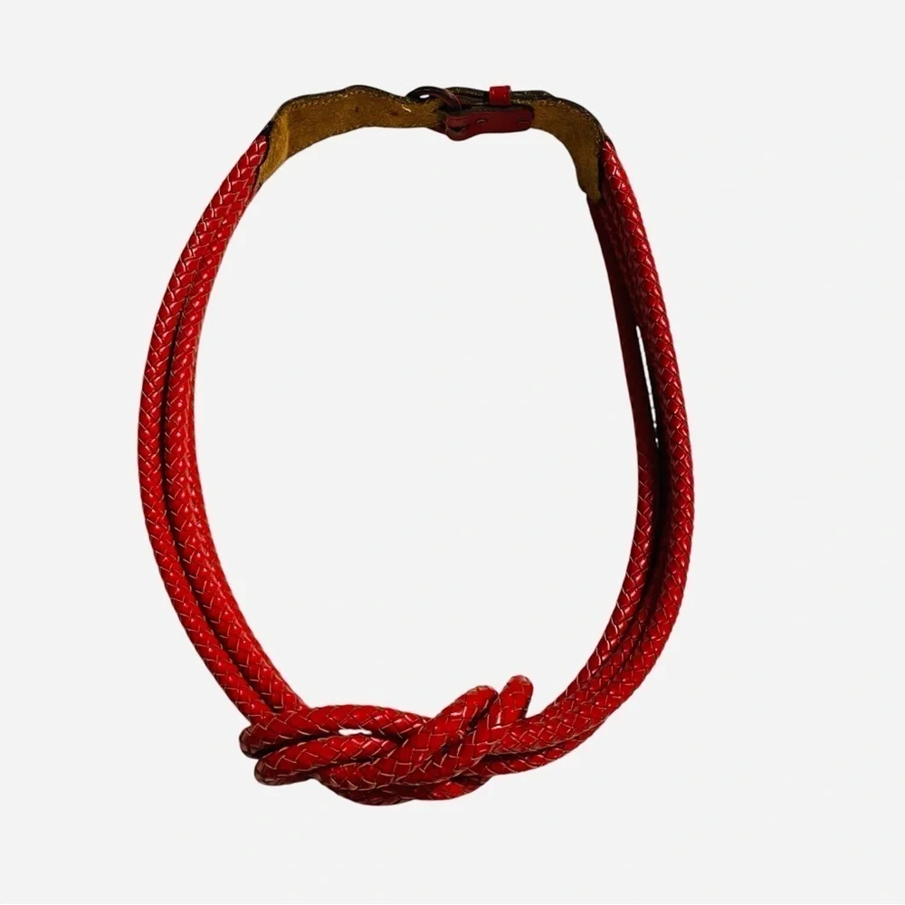 Vintage Red Braided Leather Belt with Knot Detail | Adjustable